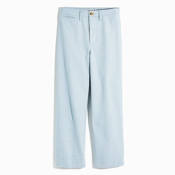 Madewell Slim Emmett Wide-Leg Crop Pants in Light Wash Chambray Speckle Size 31 - Picture 2 of 15